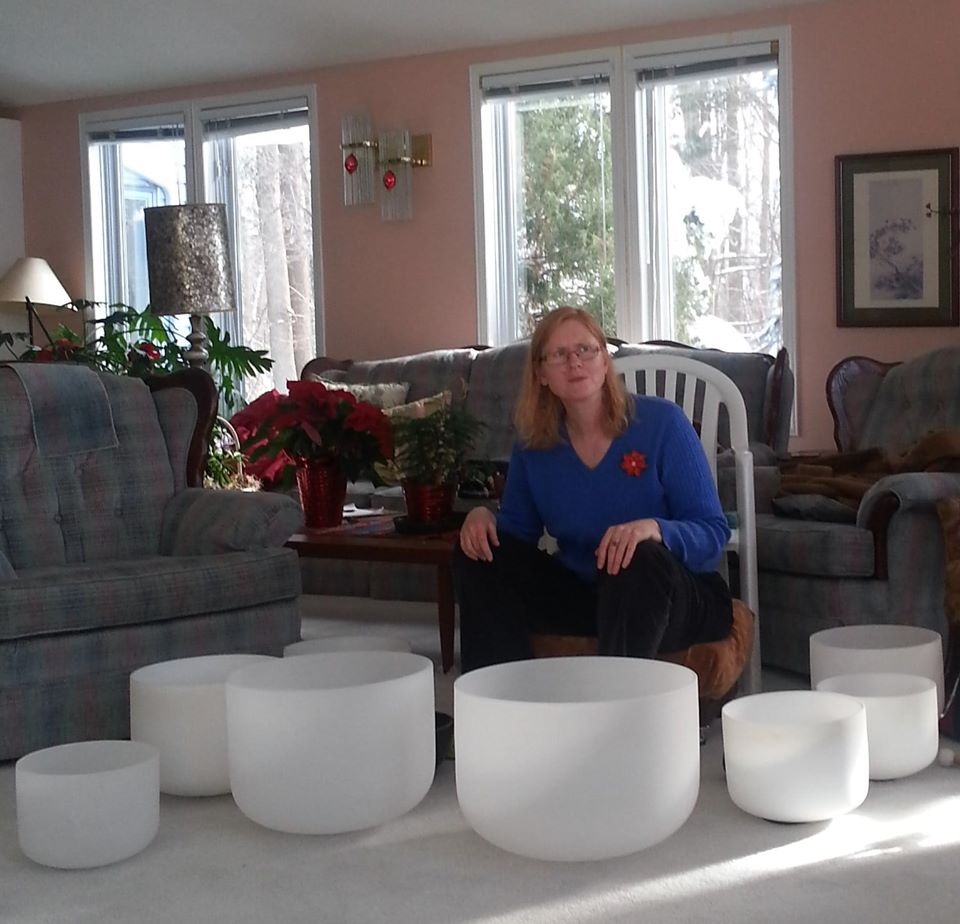 Pamela and her crystal singing bowls.