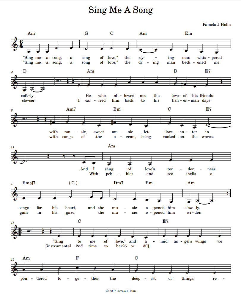 Sheet music for Sing Me A Song by Pamela J Holm, page 1 of 2